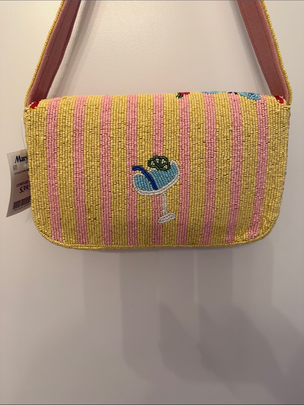 NWT-NEW VIRAL Beaded Pink 'La Dolce Vita' Shoulder Bag with Tropical Motifs - Picture 9 of 12